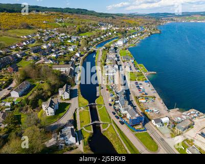 Aerial view of Ardrishaig at start of Crinan Canal on Loch Gilp  in Argyll and Bute, Scotland, UK Stock Photo