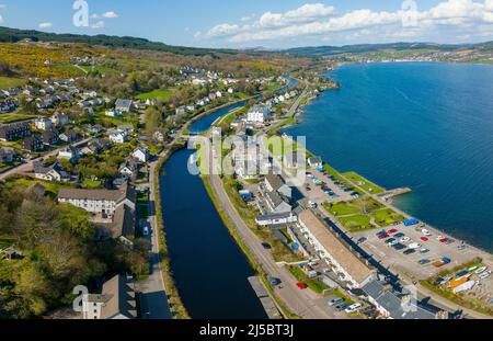 Aerial view of Ardrishaig at start of Crinan Canal on Loch Gilp  in Argyll and Bute, Scotland, UK Stock Photo