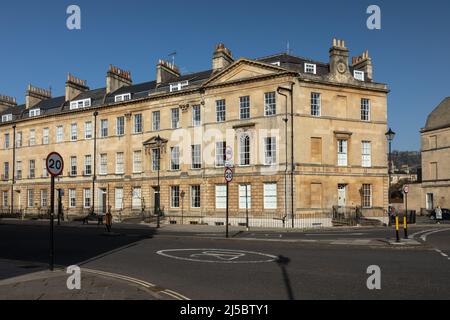 Georgian terraced houses on the corner of Great Pulteney Street and Sydney Place in the UNESCO World Heritage Site of Bath, Somerset, England, UK Stock Photo