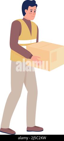 Male volunteer with parcel semi flat color vector character Stock Vector