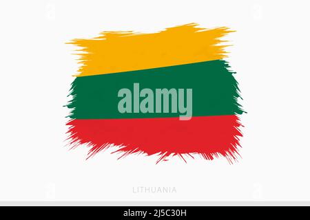 Grunge flag of Lithuania, vector abstract grunge brushed flag of Lithuania on gray background. Stock Vector