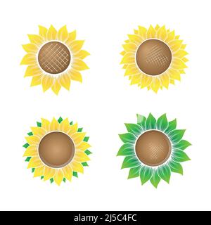 Gradient color sunflowers silhouettes set Stock Vector