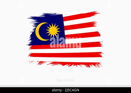 Grunge flag of Malaysia, vector abstract grunge brushed flag of Malaysia on gray background. Stock Vector
