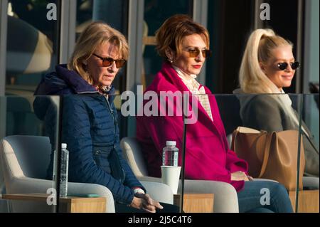 Belgrade, Serbia, 20th April 2022. The mother of Novak Djokovic Dijana Djokovic watches the match of Novak Djokovic against Laslo Djere during the day three of Serbia Open ATP 250 Tournament at Novak Tennis Centre in Belgrade, Serbia. April 20, 2022. Credit: Nikola Krstic/Alamy Stock Photo