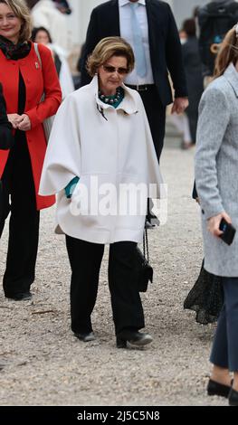 VENICE, ITALY APRIL 21 2022: Queen Sonja of Norway inaugurates the Sámi Pavilion in the Nordic Pavilion during the 59th Venice Biennale of Art Stock Photo