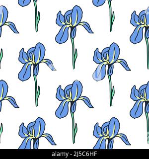 Irises seamless flower pattern vector illustration Stock Vector