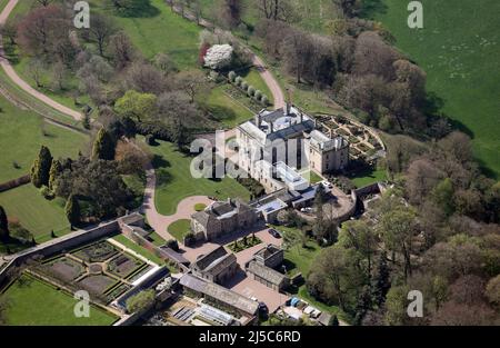 aerial view of a large private country house in Arthington Park, near Otley, Yorkshire (photo taken from over 1500') Stock Photo