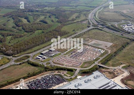 aerial view of Temple Green Park and Ride facility, Pontefract Lane, East Leeds, West Yorkshire Stock Photo