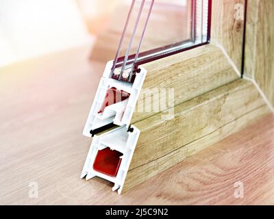 Insulated triple glazing cross section Stock Photo