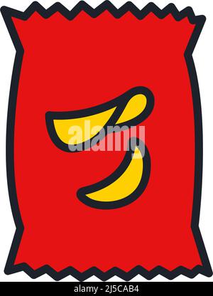 Potato chips bag icon. Fast food isolated line color icons Stock Vector