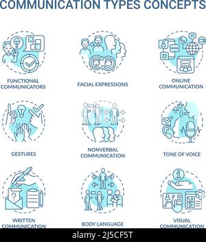 Communication types turquoise concept icons set Stock Vector