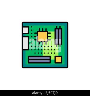 Computer hardware, motherboard icon. Line, glyph and filled outline colorful version, motherboard slot outline and filled vector sign. Symbol, logo il Stock Vector