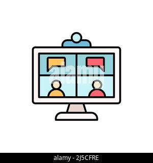 Video conference outline, filled outline, glyp icon. linear style sign for mobile concept and web design. monitor user simple vector icon. Symbol, log Stock Vector