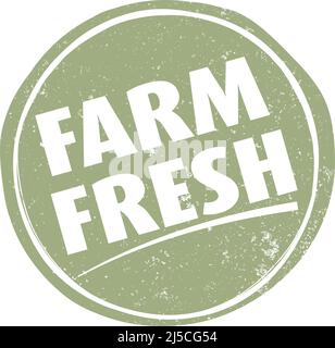 hand drawn circular green FARM FRESH label or sign, vector illustration Stock Vector