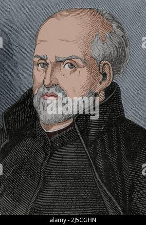 Juan de Mariana, also known as Father Mariana (1536-1624). Spanish Jesuit theologian and historian. Portrait. Engraving. Later colouration. Historia General de España by Father Mariana. Madrid, 1852. Stock Photo