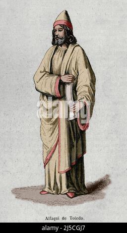 History of Spain. Al Andalus. Faqih. Islamic jurist and expert in Fiqh or Islamic jurisprudence. Faqih from Toledo. Engraving. Later colouration. Historia General de España by Father Mariana. Madrid, 1852. Stock Photo