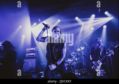 Copenhagen, Denmark. 21st Apr, 2022. The Irish extreme metal band Primordial performs a live concert at Pumpehuset in Copenhagen. Here vocalist Alan Averill a.k.a. A.A. Nemtheanga is seen live on stage. (Photo Credit: Gonzales Photo/Alamy Live News Stock Photo