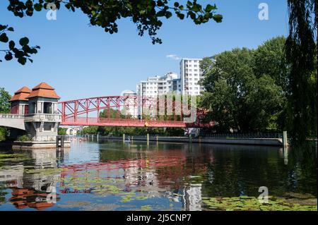 06/13/2019, Berlin, Germany, Europe - Tegeler Hafenbruecke (Sechserbruecke) connects both banks at Tegeler Fliess and Tegeler Hafen in the Reinickendorf district of Tegel. [automated translation] Stock Photo