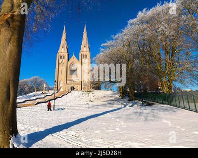 Armagh - St. Patrick's Roman Catholic Cathedral in the Snow, Northern Ireland Stock Photo