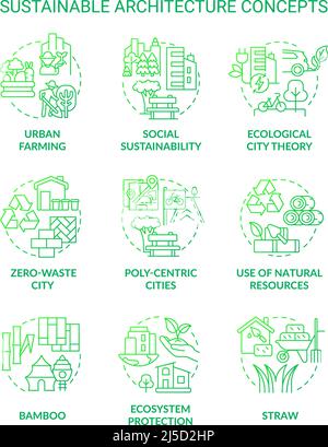 Sustainable architecture green gradient concept icons set Stock Vector