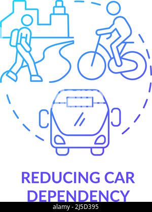 Reducing car dependency blue gradient concept icon Stock Vector