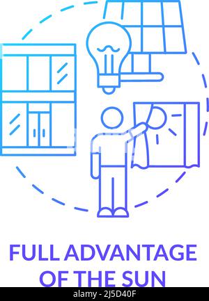 Full advantage of sun blue gradient concept icon Stock Vector