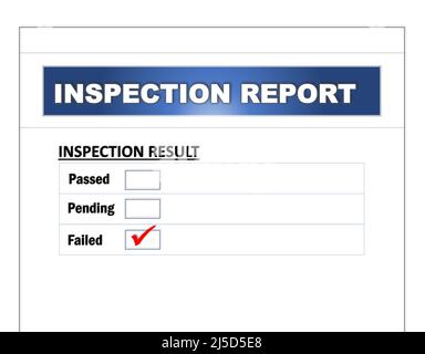 Inspection Report form containing Passed, Pending and Failed checkbox results that used by Audit Personnel. Audit and business concept. Stock Photo