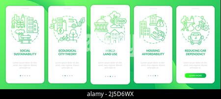 Creating eco-friendly cities green gradient onboarding mobile app screen Stock Vector