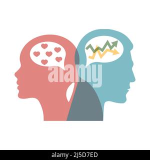 Different thinking in men and women. Male and female profiles Stock Vector
