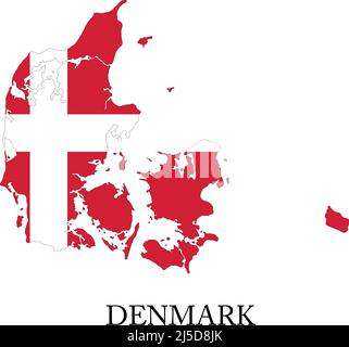 Country shape outlined and filled with the flag of Denmark,in vector format. Stock Vector