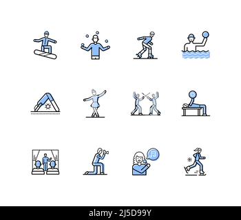 Active hobbies - modern line design style icons set Stock Vector
