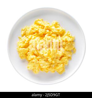 plate of scrambled eggs isolated on white background, top view Stock Photo  - Alamy