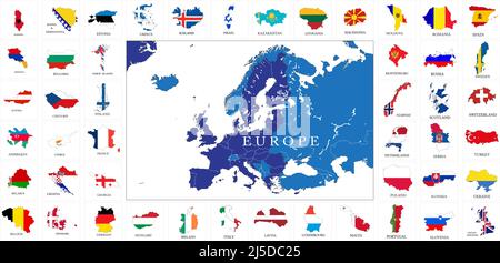 Highly detailed set of vector flag maps of all the european countries. Stock Vector