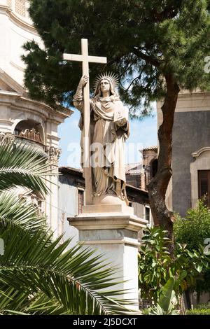 Statue of Saint Agatha of Sicily outside the cathedral which uses her name. Catania Cathedral (Italian: Duomo di Catania; Cattedrale di Sant'Agata), dedicated to Saint Agatha. Cattedrale di Sant'Agata Basilica Cattedrale di Sant'Agata. Catania, Sicily Italy (129) Stock Photo