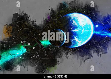 Artistic 3D  illustration of a science fiction scene Stock Photo