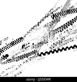 Traces from the tire tread of a car, motorcycle or bicycle. Motocross, rally, track, traces of grungy wheels. Vector. Stock Vector