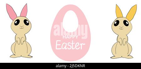 Easter background with eggs, rabbit. Happy Easter banner. Template design for greeting card, postcard, header for website, wallpaper, poster. Holiday Stock Vector