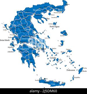Highly detailed vector map of Greece with administrative regions, main ...