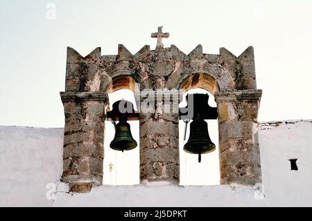 Greece, Patmos island, detail from the female Monastery  Of Zoodochos Pighi in the town of Hora. Stock Photo