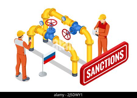 Sanctions, embargo on Russian gas and oil. Russia aggressor, war. Transportation, delivery, transit of natural gas Stock Vector