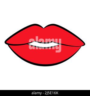 Beautiful young woman with red lips on a white background. The black line of a woman's face. A woman 's head . Red lipstick. Stock Vector