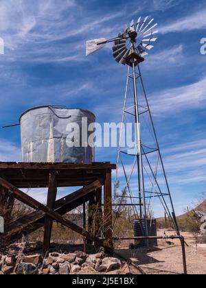 Bates Well Ranch, south windmill, Bates Well Road, Organ Pipe Cactus National Monument, Arizona. Stock Photo