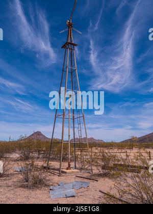 Bates Well Ranch, west windmill, Bates Well Road, Organ Pipe Cactus National Monument, Arizona. Stock Photo