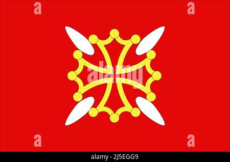 Top view of flag department of Haute Garonne, France. French patriot and travel concept. no flagpole. Plane design, layout. Flag background Stock Photo
