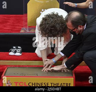 Los Angeles, USA. 22nd Apr, 2022. Actress Lily Tomlin participates in a hand and footprint ceremony immortalizing her in the forecourt of the TCL Chinese Theatre (formerly Grauman's) in the Hollywood section of Los Angeles on Friday, April 22, 2022. Photo by Jim Ruymen/UPI Credit: UPI/Alamy Live News Stock Photo