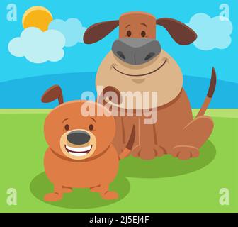 Cartoon illustration of dog mom animal character with cute little puppy Stock Vector