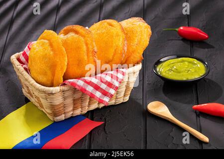 Fried egg arepa - Traditional Colombian food Stock Photo