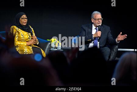 President Samia Suluhu at the West Coast premiere of the documentary PBS television show 'Tanzania The Royal Tour' with producer/director Peter Greenberg at the lot at Paramount Studios in Hollywood, CA.  2022 Stock Photo