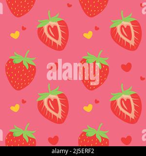 Seamless vector pattern background of strawberries made of simple illustrations. Stock Vector