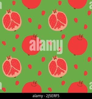 Seamless vector pattern background of pomegranates made of simple illustrations. Stock Vector
